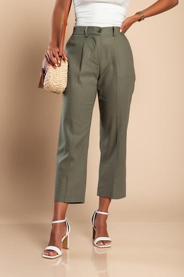 Elegantné plátené nohavice, olivovo zelené