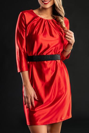 Elegantné mini šaty z imitácie saténu, červené