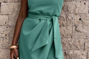 Elegantné mini šaty na jednom ramene s crossoverovou sukňou Ireland - mätová