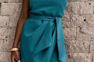 Elegantné minišaty s jedným ramienkom a skladacou sukňou Ireland, benzínové