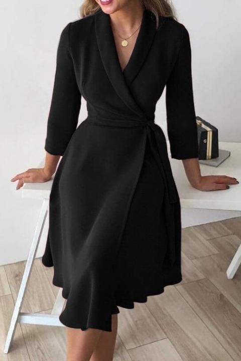 Elegantné šaty so skladacím golierom a 3/4 rukávmi Imogena, čierne