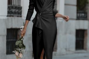 Elegantné midi šaty s volánikmi a 3/4 rukávmi Brynlee, čierne