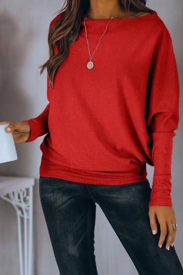 Oversized tričko s lodičkovým výstrihom a širokými rukávmi Danica, červené