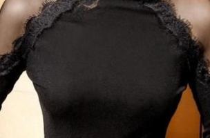 Elegantné tričko s vysokým golierom a rukávmi s vsadkami z priehľadnej látky Begonya, čierne