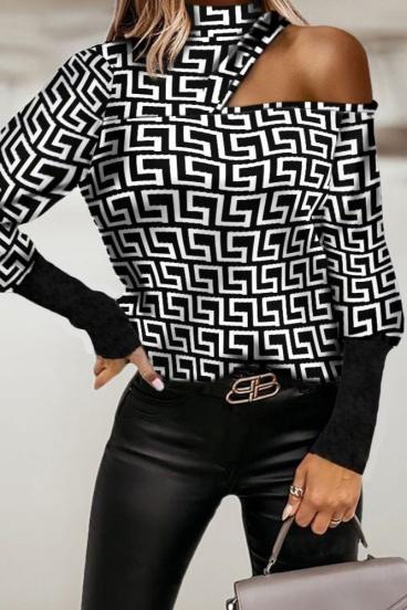 Elegantné tričko s geometrickou potlačou Venitya, čierne