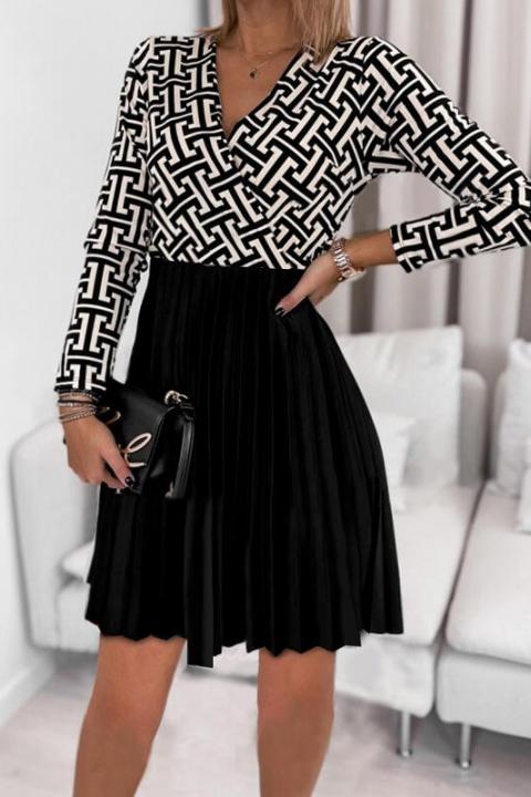 Elegantné minišaty s plisovanou sukňou a geometrickou potlačou Leonessa, čierne