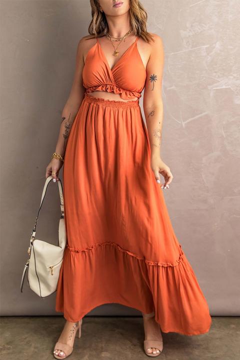 Elegantné šaty s volánmi Gaucha, oranžové