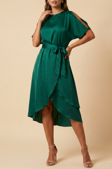 Elegantné midi šaty s rozparkom Thiena, zelené