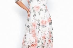 Midi šaty s krátkym rukávom a voľnou sukňou s kvetinovým vzorom Thiene, biele