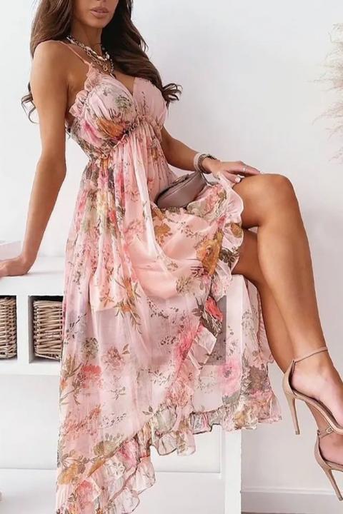 Elegantné maxi šaty s potlačou Noalla, svetloružové