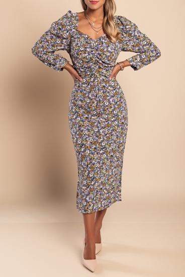 Elegantné midi šaty s kvetinovou potlačou Ferra, bordové