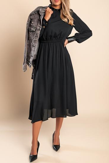 Elegantné midi šaty s vsadkami z umelej kože Plana, čierne