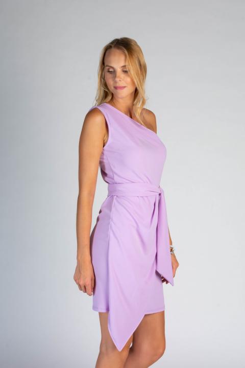 Elegantné mini šaty na jednom ramene s crossoverovou sukňou Ireland - orgovánová
