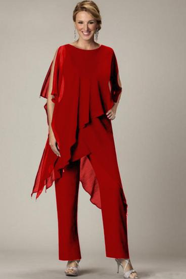 Set elegantnéj priesvitné tuniky a dlhých nohavíc Claudette, červený