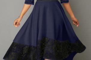 Elegantné šaty s čipkou Bianca, tmavo modré