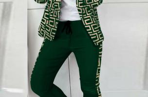 Nohavicový kostým s potlačou Nunzia, tmavo zelený