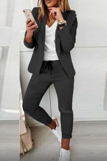 Elegantný jednofarebný nohavicový kostým Estrena, sivý