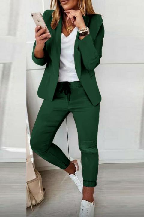 Elegantný jednofarebný nohavicový kostým Estrena, zelený