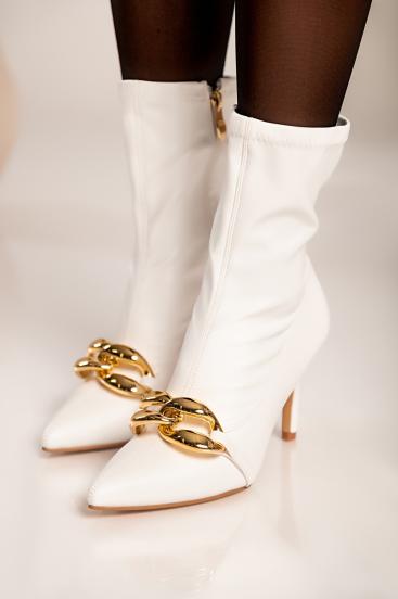 Elegantné členkové topánky na vysokom podpätku Pias, biele
