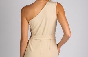 Elegantné mini šaty na jednom ramene s crossoverovou sukňou Ireland - béžová