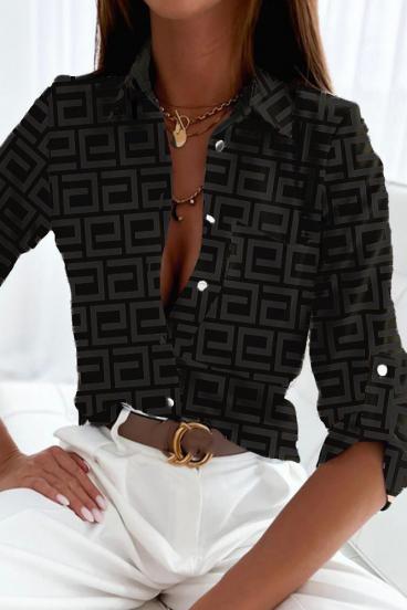 Elegantná košeľa s geometrickou potlačou Lavlenta, čierna