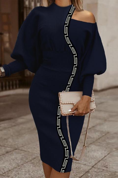 Elegantné midi šaty s geometrickou potlačou, modré