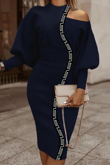 Elegantné midi šaty s geometrickou potlačou, modré