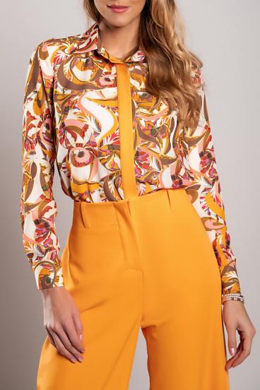 Elegantná košeľa s potlačou, oranžová