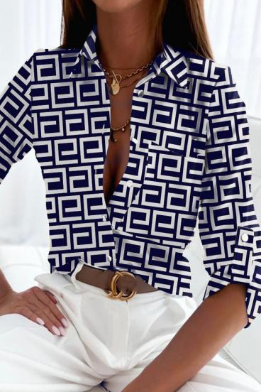 Elegantná košeľa s geometrickou potlačou Lavlenta, tmavo modrá