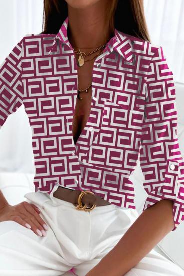 Elegantná košeľa s geometrickou potlačou značky Lavlenta, fuchsiová