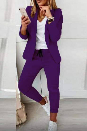 Elegantný jednofarebný nohavicový kostým Estrena, fialový