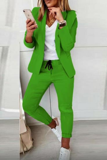 Elegantný jednofarebný nohavicový kostým Estrena, zelený