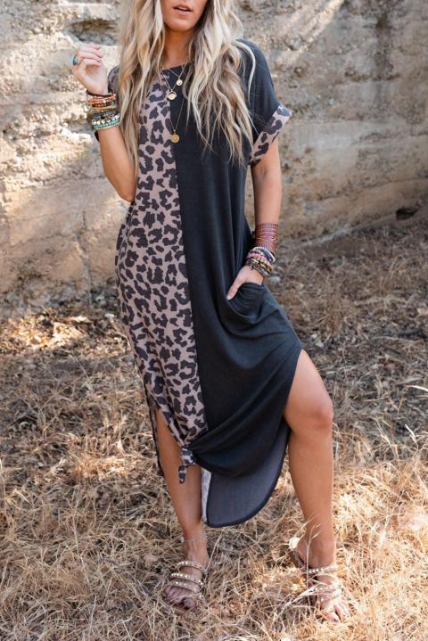 Elegantné maxi šaty s leopardím vzorom, čierne