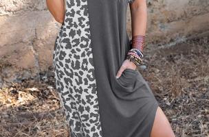 Elegantné maxi šaty s leopardím vzorom, sivé