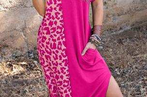Elegantné maxi šaty s leopardím vzorom, ružové