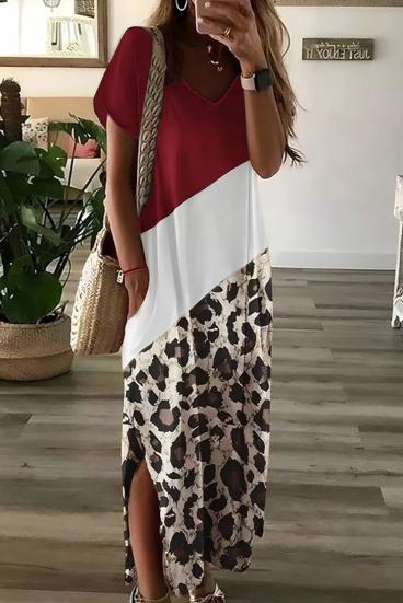 Elegantné maxi šaty s leopardím vzorom, červené