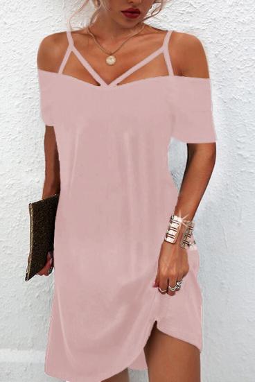 Elegantné mini šaty s krátkym rukávom a otvorenými ramenami Cecina, ružové