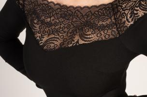 Elegantné midi šaty s dlhým rukávom a priesvitnou čipkou Avignon, čierne