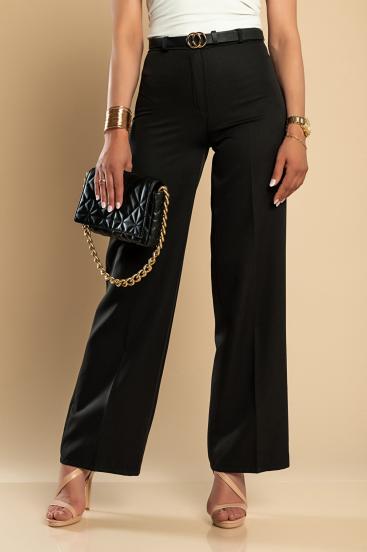 Elegantné dlhé nohavice s voľnou nohavicou, čierne