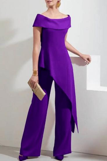 Elegantný set asymetrického topu a nohavíc, fialový