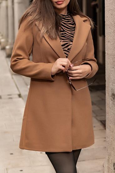 Elegantný kabát s jedným gombíkom, camel