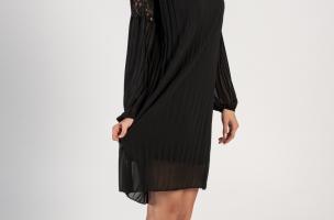 Elegantné plisované mini šaty s dlhými voľnými rukávmi Cremona, čierne