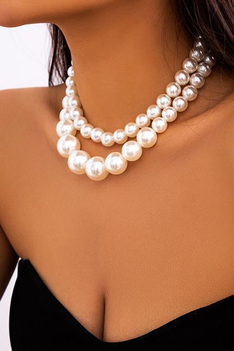 Súprava dvoch náhrdelníkov s imitáciou perál, biela