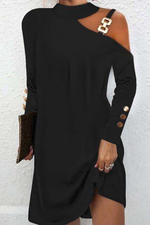 Mini šaty s kovovým detailom, čierne