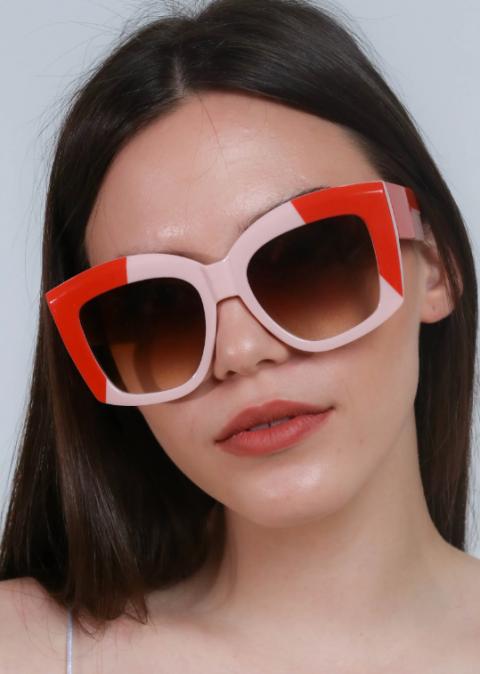 Slnečné okuliare v dvojfarebnej kombinácii, ART2174, červeno-ružové