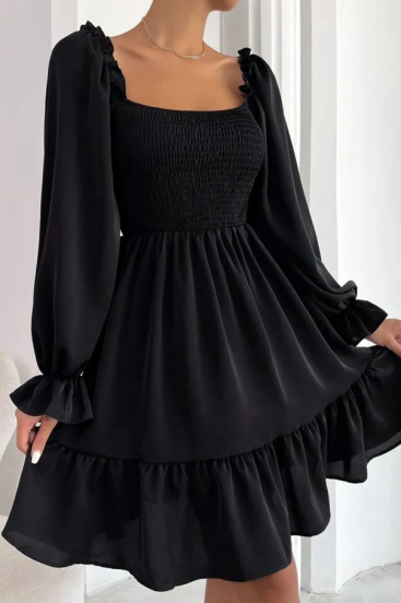Krátke šaty s volánikmi, čierne