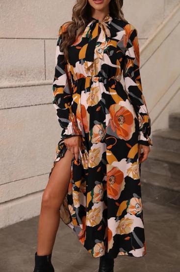 Maxi šaty s kvetinovou potlačou, oranžové