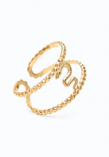 Elegantný prsteň s hadím motívom zlatej farby.