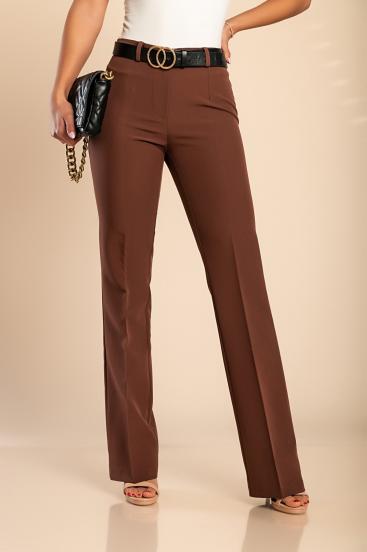 Elegantné dlhé nohavice s rovnou nohavicou, hnedé