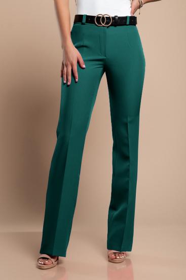 Elegantné dlhé nohavice s rovnou nohavicou, zelené